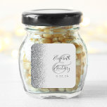 Modern Pale Grey Silver Glitter Edge Wedding Square Sticker<br><div class="desc">This elegant modern wedding sticker features a faux silver glitter design on the left edge. Easily customize the charcoal grey text on a pale grey background,  with the names of the bride and groom in handwriting calligraphy over a large ampersand</div>