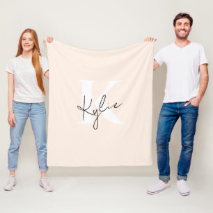 Modern Pale Peach Personalized Monogram Name - Fleece Blanket