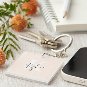 Modern Pale Peach Personalized Monogram Name -  Keychain