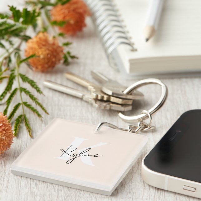 Modern Pale Peach Personalized Monogram Name -  Keychain (Front Right)