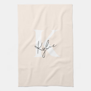 Modern Pale Peach Personalized Monogram Name -  Kitchen Towel