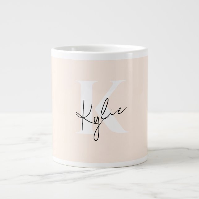 Modern Pale Peach Personalized Monogram Name -  Large Coffee Mug (Front)