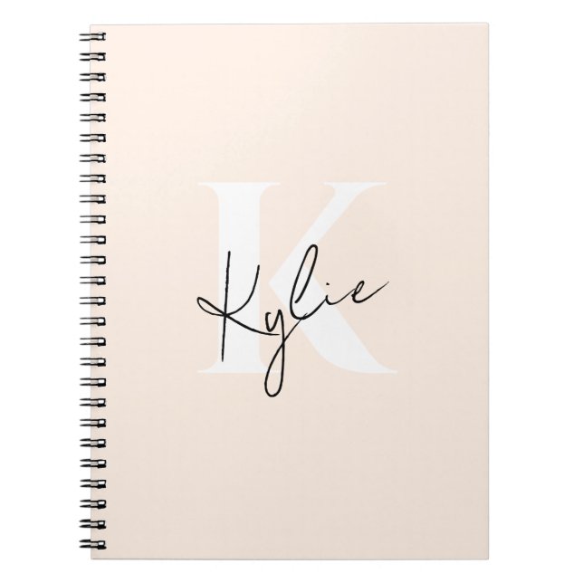 Modern Pale Peach Personalized Monogram Name -  Notebook (Front)