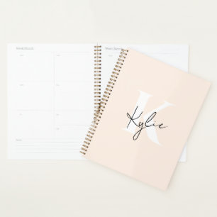 Modern Pale Peach Personalized Monogram Name - Planner