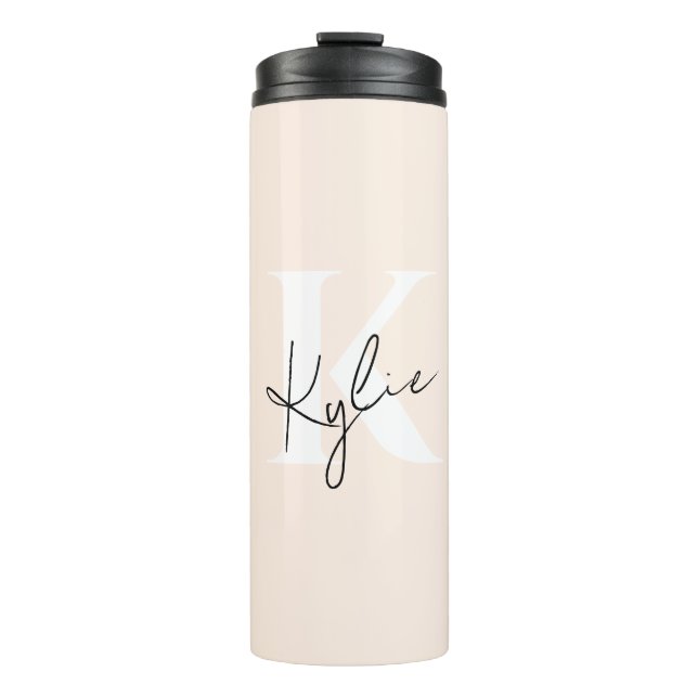 Modern Pale Peach Personalized Monogram Name -  Thermal Tumbler (Front)