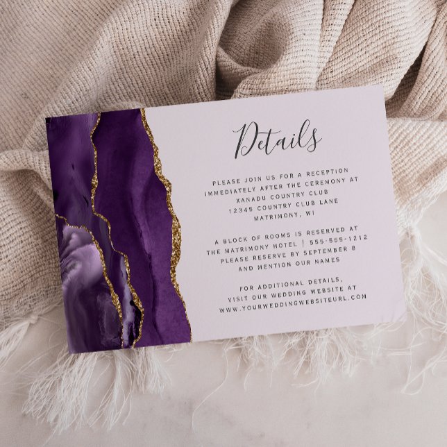 Modern Pale Purple Gold Agate Wedding Details Enclosure Card (Creator Uploaded)