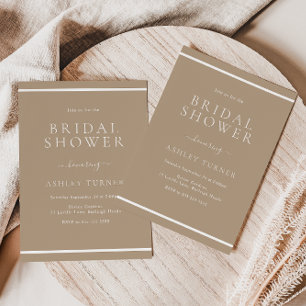 Modern Pale Taupe White Border Bridal Shower Invitation