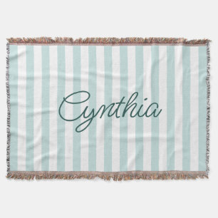 Modern Pale Teal Stripe Personalized Throw Blanket