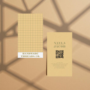 Modern Pale Yellow Chequered Pattern QR Code Business Card