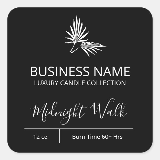 Modern Palm Black Candle Labels (Front)