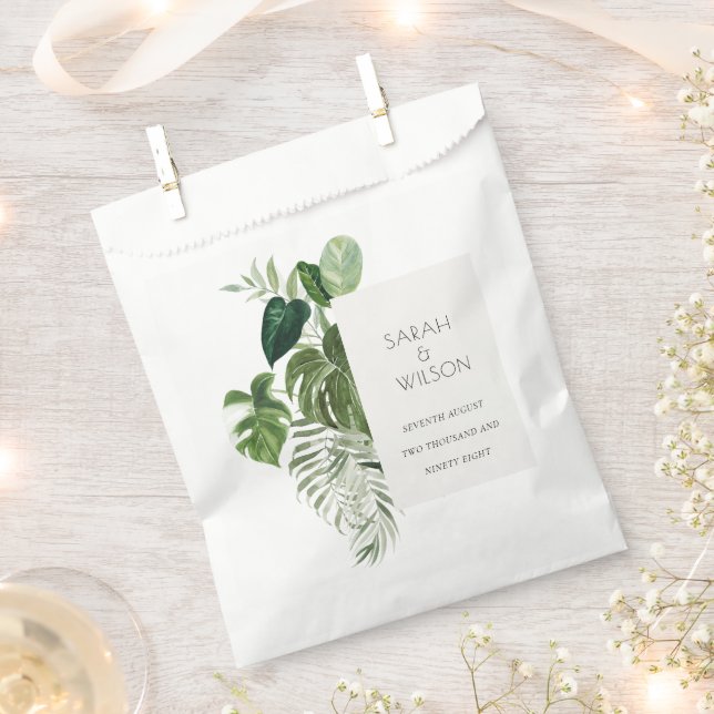 Modern Palm Green Leafy Tropical Foliage Wedding Favour Bag (Clipped)
