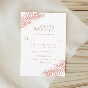 Modern Palm Leaf Rose Gold White Wedding RSVP Card