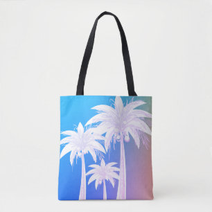 Modern Palm Leaf Watercolor Colourful Blue Pink Tote Bag