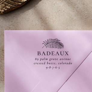 Modern Palm Leave & Family Address Return Address Rubber Stamp