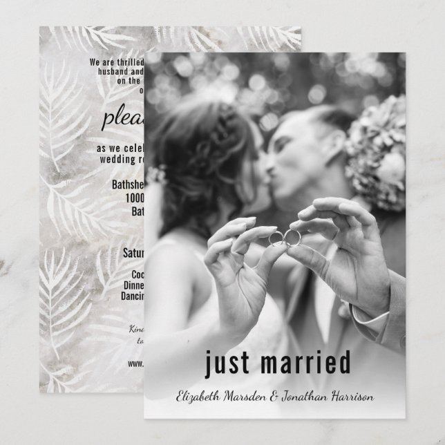 Modern Palm Leaves Just Married Announcement Party (Front/Back)