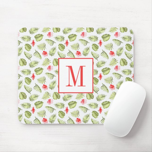 Modern Palm Leaves Monogram Mouse Pad (With Mouse)