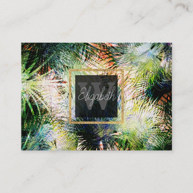 Modern Palm Leaves Tropical Abstract Design Business Card (Front)