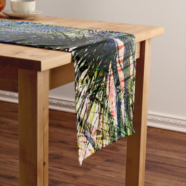 Modern Palm Leaves Tropical Abstract Design Short Table Runner (In Situ)