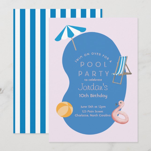 Modern Palm Springs Inspired Birthday Pool Party Invitation (Front/Back)