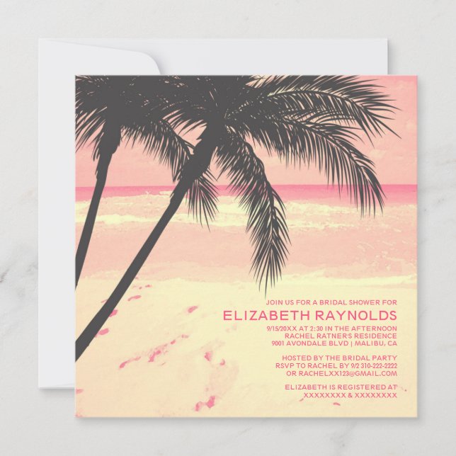 Modern Palm Tree Beach Bridal Shower Invitations (Front)