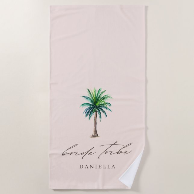 Modern Palm Tree Bride Tribe Bachelorette Beach To Beach Towel (Front)