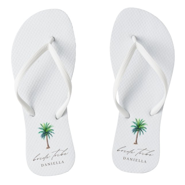 Modern Palm Tree Bride Tribe Bachelorette  Flip Flops (Footbed)