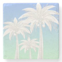 Modern Palm Tree Coastal Blue Green Sky Ombre