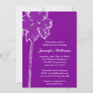 Modern Palm Tree Purple Bridal Shower Invitation