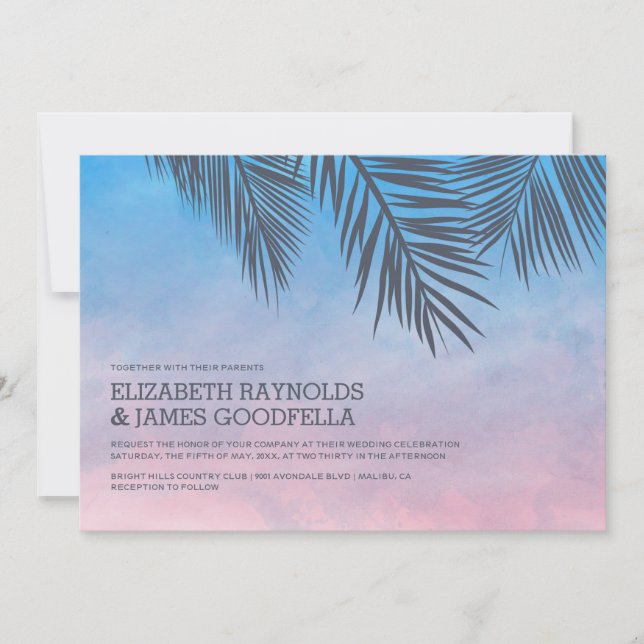 Modern Palm Tree Wedding Invitations (Front)