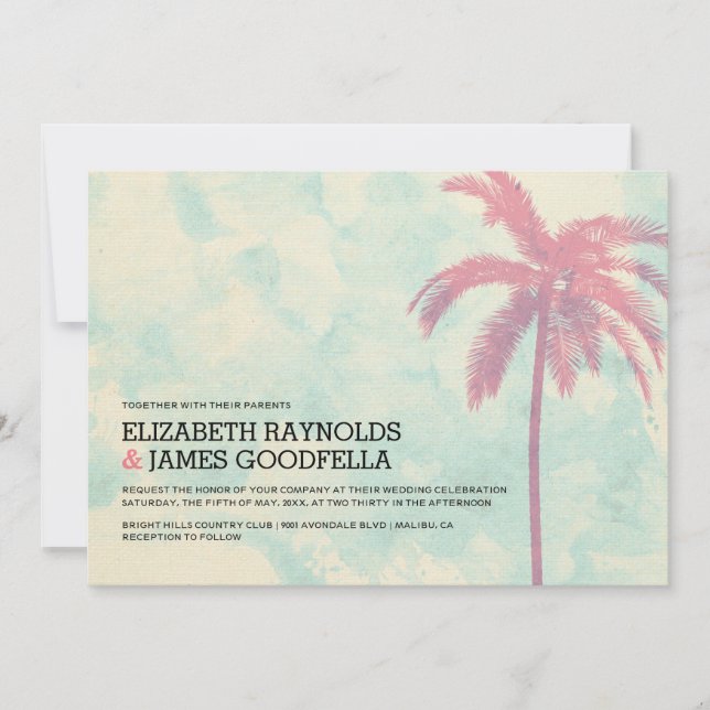 Modern Palm Trees Burlap Wedding Invitations (Front)