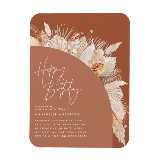 Modern pampas grass  birthday terracotta magnet (Vertical)