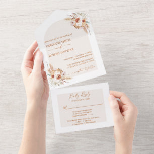 Modern Pampas Grass Bohemian Terracotta All In One Invitation