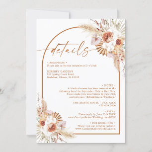 Modern Pampas Grass Boho Terracotta Details Invitation