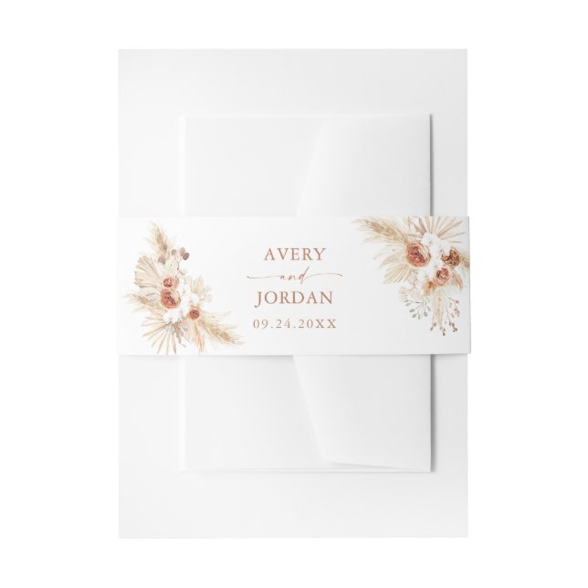 Modern Pampas Grass Boho Terracotta Wedding Invitation Belly Band (Front Example)
