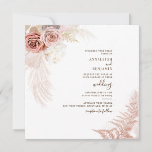 Modern Pampas Grass Dried Palms Terracotta Wedding Invitation