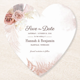 Modern Pampas Grass Floral Script Save The Date Paper Coaster