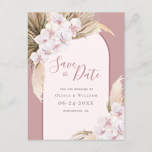 Modern Pampas Grass Floral Tropical Dusty Rose Announcement Postcard