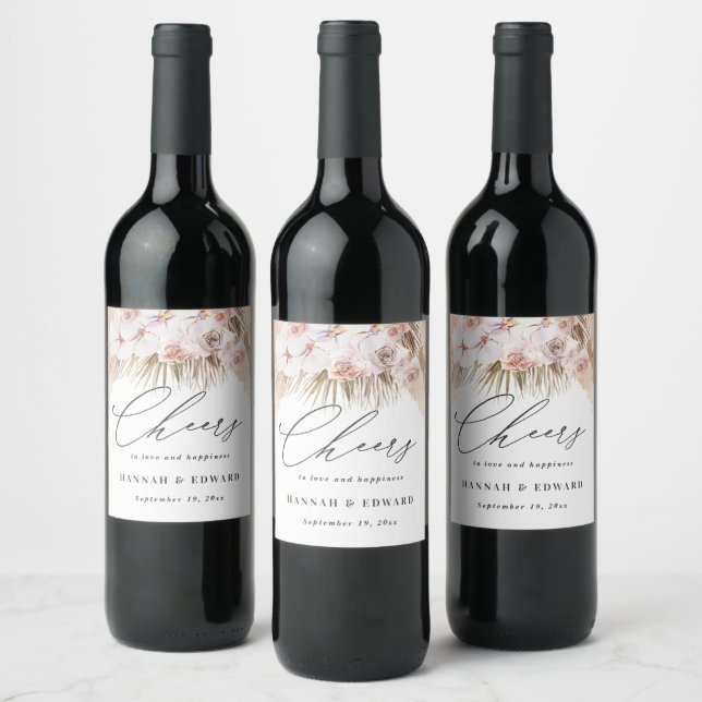 modern pampas grass orchid bohemian label (Bottles)
