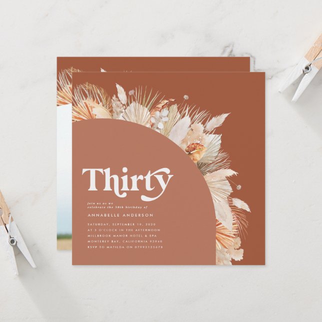 Modern pampas grass terracotta 30th birthday photo (Front/Back In Situ)