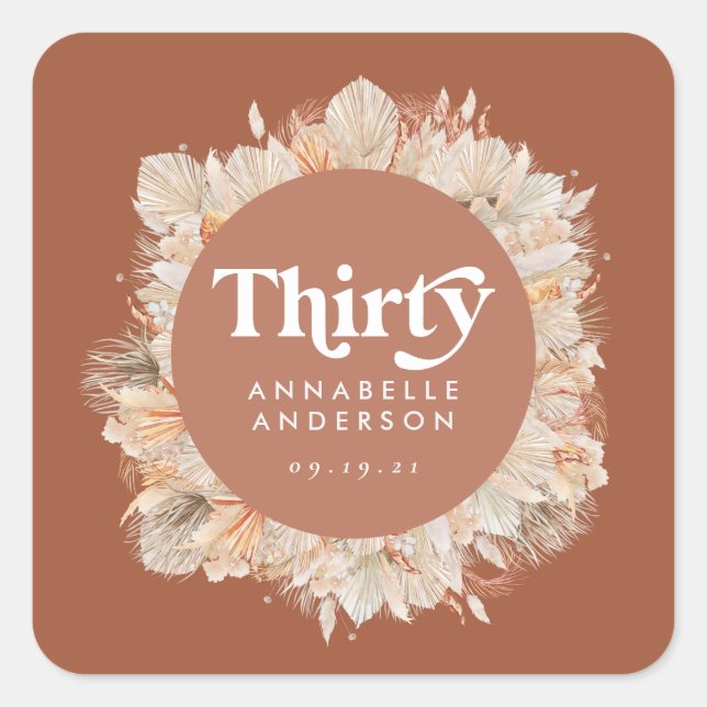 Modern pampas grass terracotta 30th birthday  square sticker (Front)