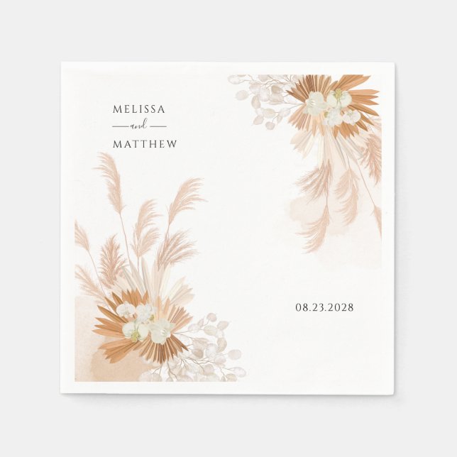 Modern Pampas Grass Terracotta Wedding Reception Napkin (Front)