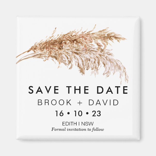 Modern Pampas Grass Wedding Save The Date Magnet (Front)