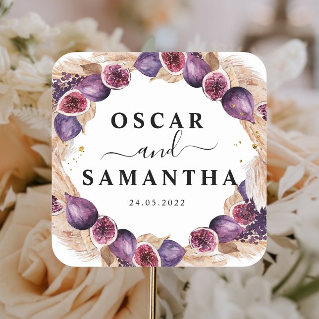 Modern Pampas & Purple Figs Beauty Frame Square Sticker (Creator Uploaded)