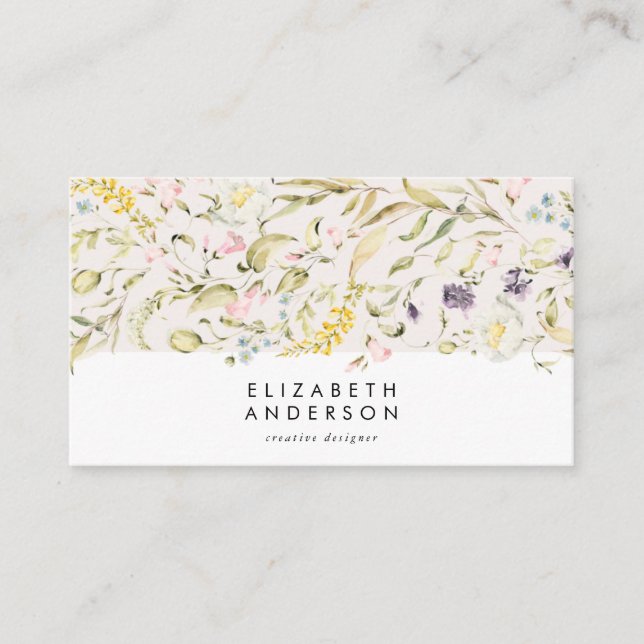 Modern Pampas Spring Wildflowers Floral Corporate Business Card (Front)