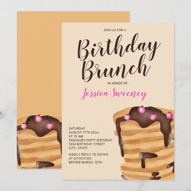 Modern pancake birthday brunch illustration invitation (Front/Back)