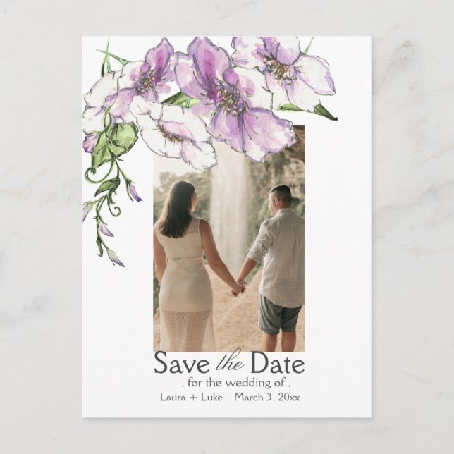 Modern Pansy Save the Date Photo Postcard (Front)