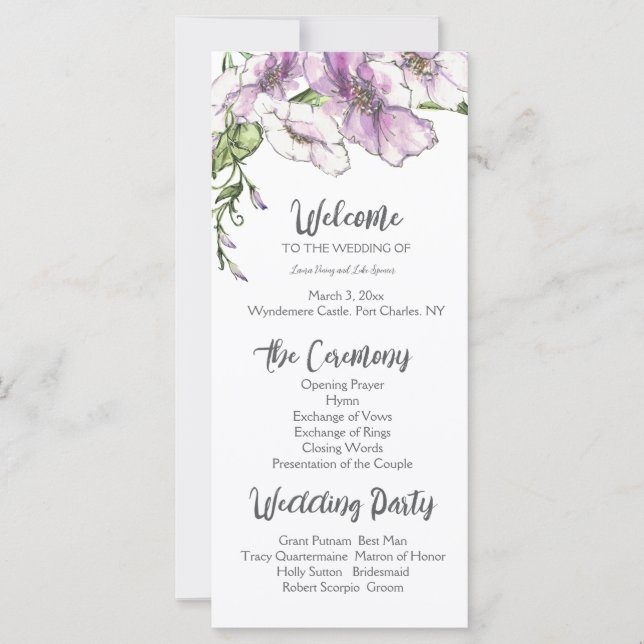 Modern Pansy Wedding Program (Front)
