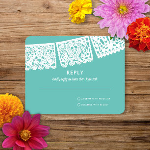 Modern Papel Picado Custom Colour   Wedding RSVP Card