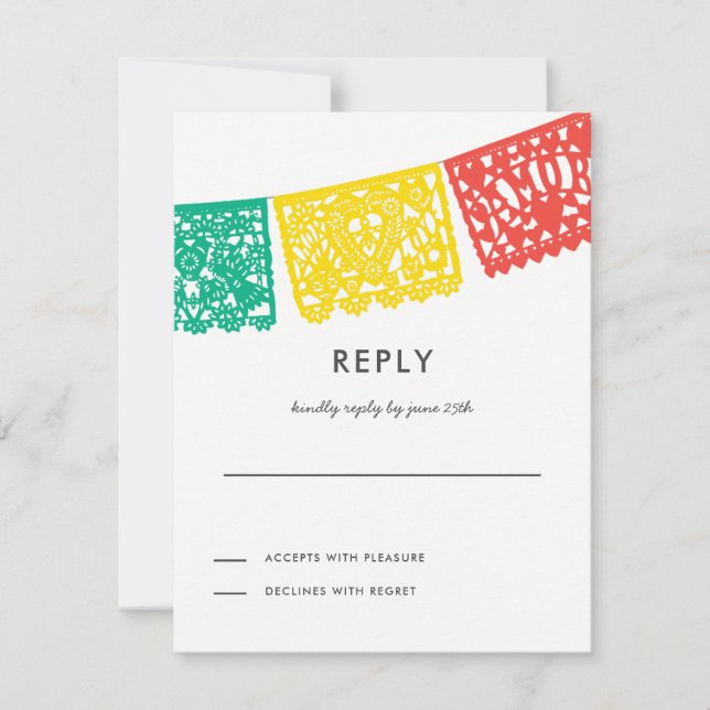 Modern Papel Picado Reply Card | Wedding RSVP (Front)