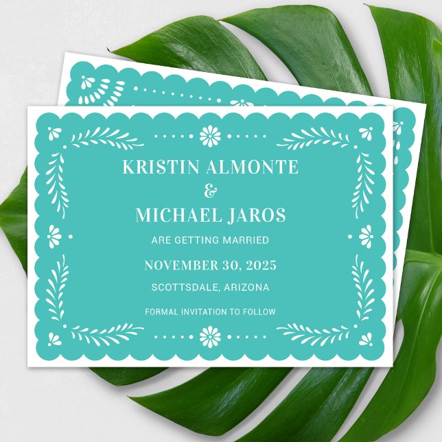 Modern Papel Picado Save The Date Invitation (Modern Papel Picado Save The Date in Turquoise)